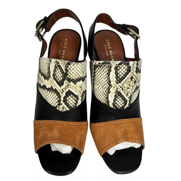 Cole Haan Roccia Snake Black Tabby High Heel Peep Toe Slingback Sandal Size 10B - Picture 11 of 16